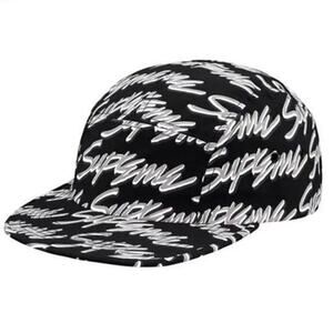 Supreme Black & White Signature Script Logo Camp Hat Cap One Size